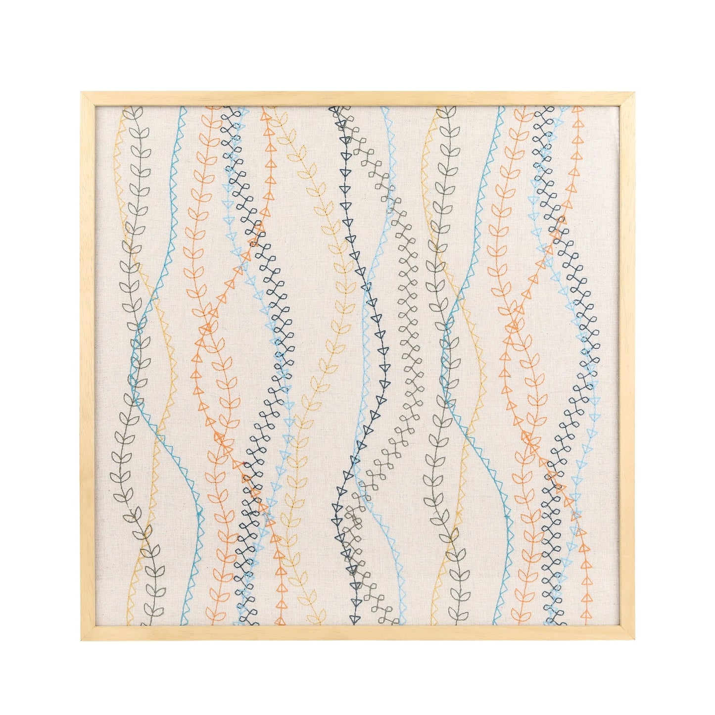 Boho Waves Wall Art – Hand - Drawn Leaf & Line Design (50x50cm)(2kgs) - HomeDukaan