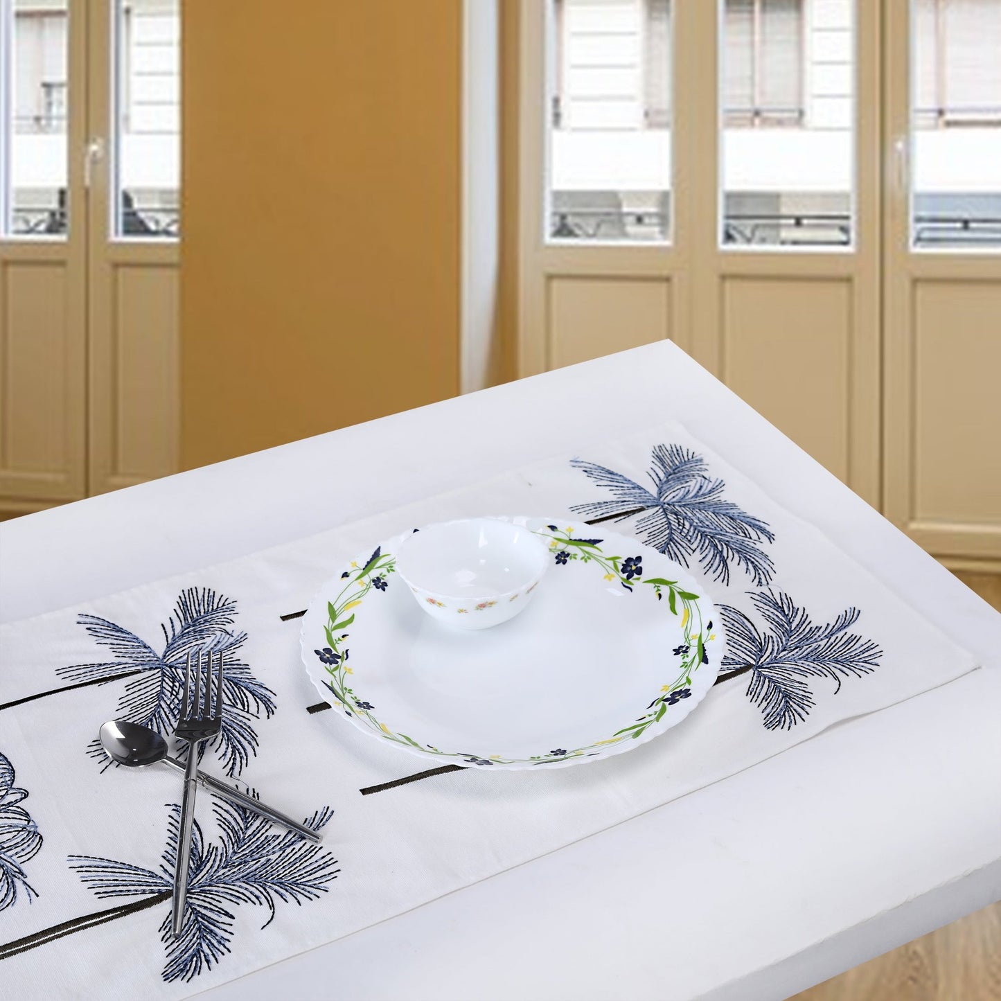 PALAMOS table - runner neon blue/white 35x170cm (14x67") - HomeDukaan