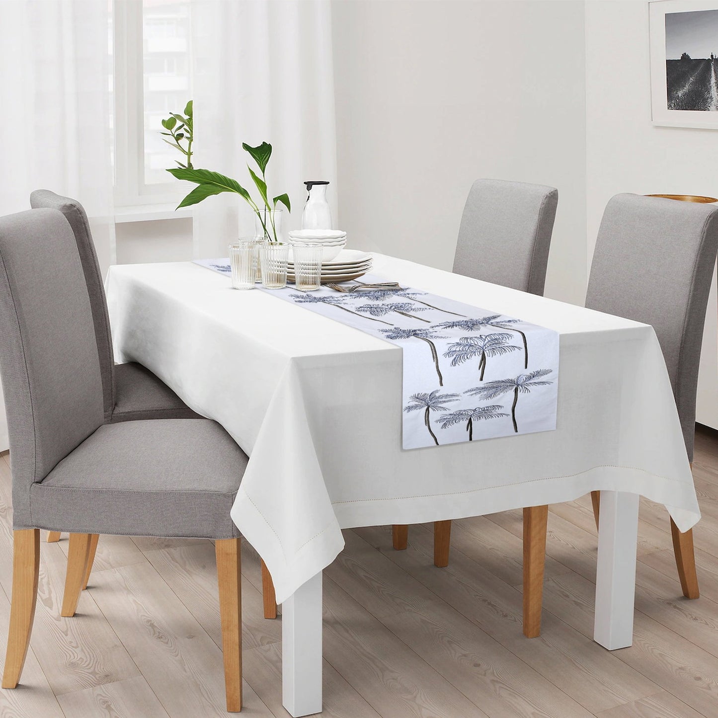 PALAMOS table - runner neon blue/white 35x170cm (14x67") - HomeDukaan