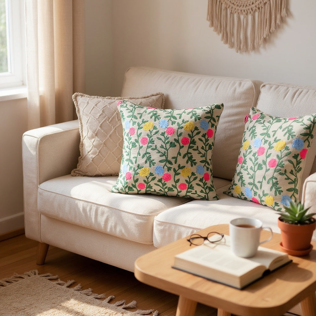 KUDDBLOMMA cushion set, multi-color/brown, 45x45cm (18x18")