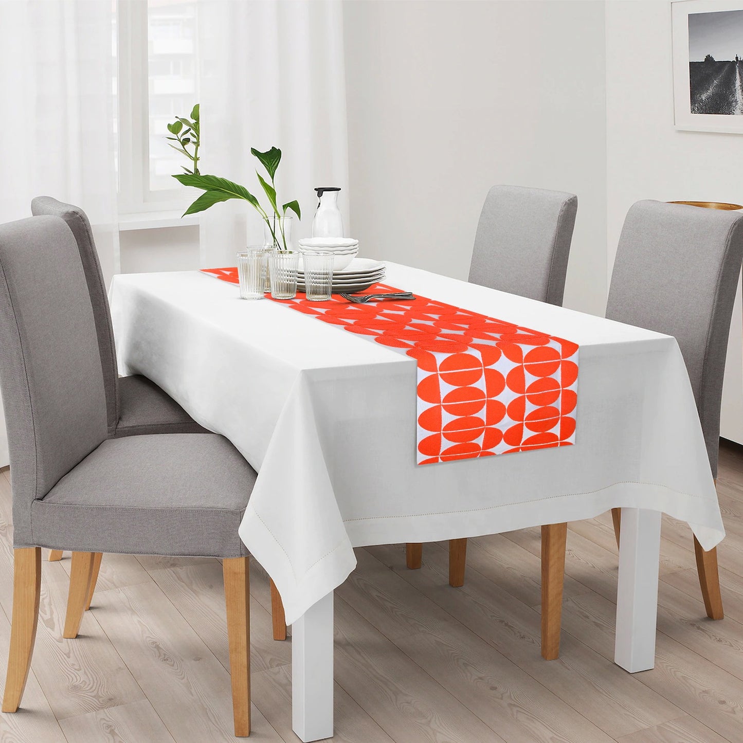 FÄRGKRETS table - runner, orange/white, 35x170cm (14x67") - HomeDukaan