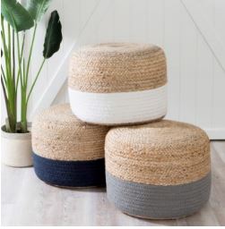Handwoven Jute Pouf – Modern Two-Tone Design