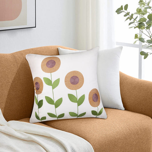 White sunflower cushion (45x45cm) - HomeDukaan