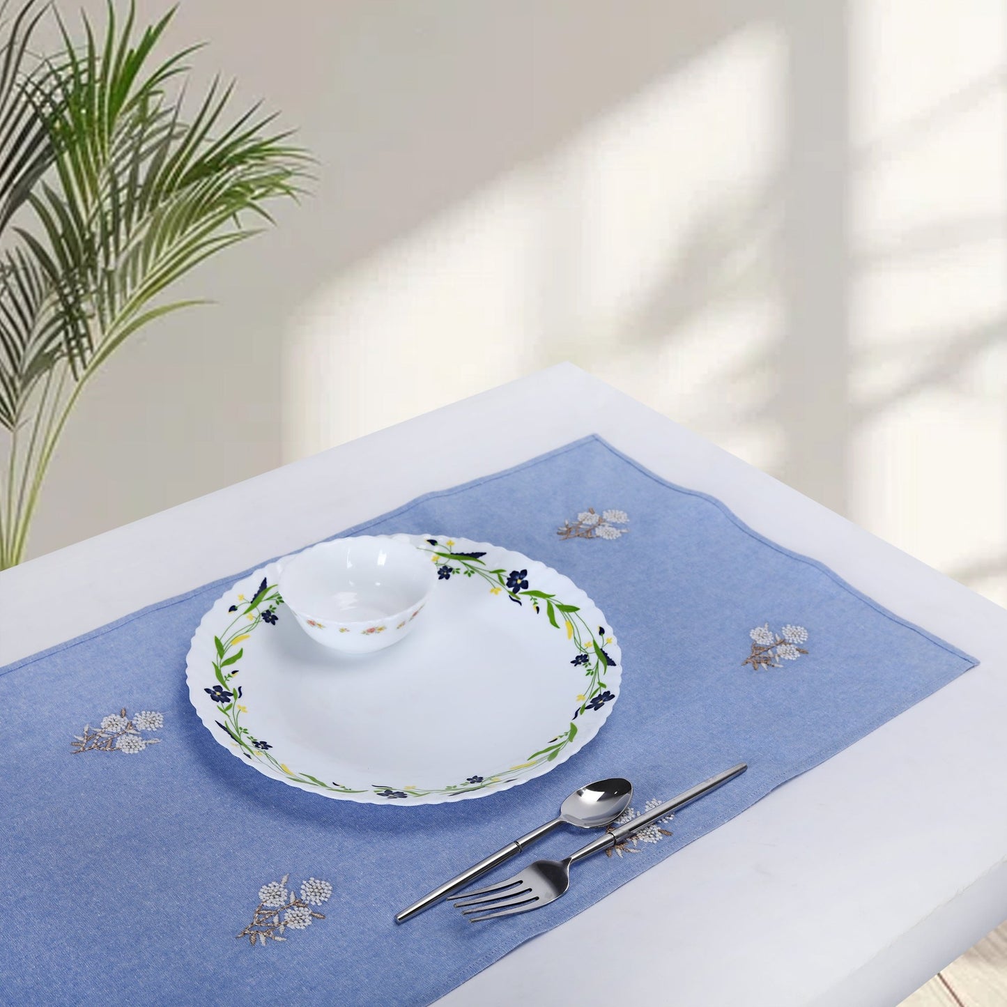 MIAMI table - runner hite - yellow/blue, 35x170cm (14x67") - HomeDukaan