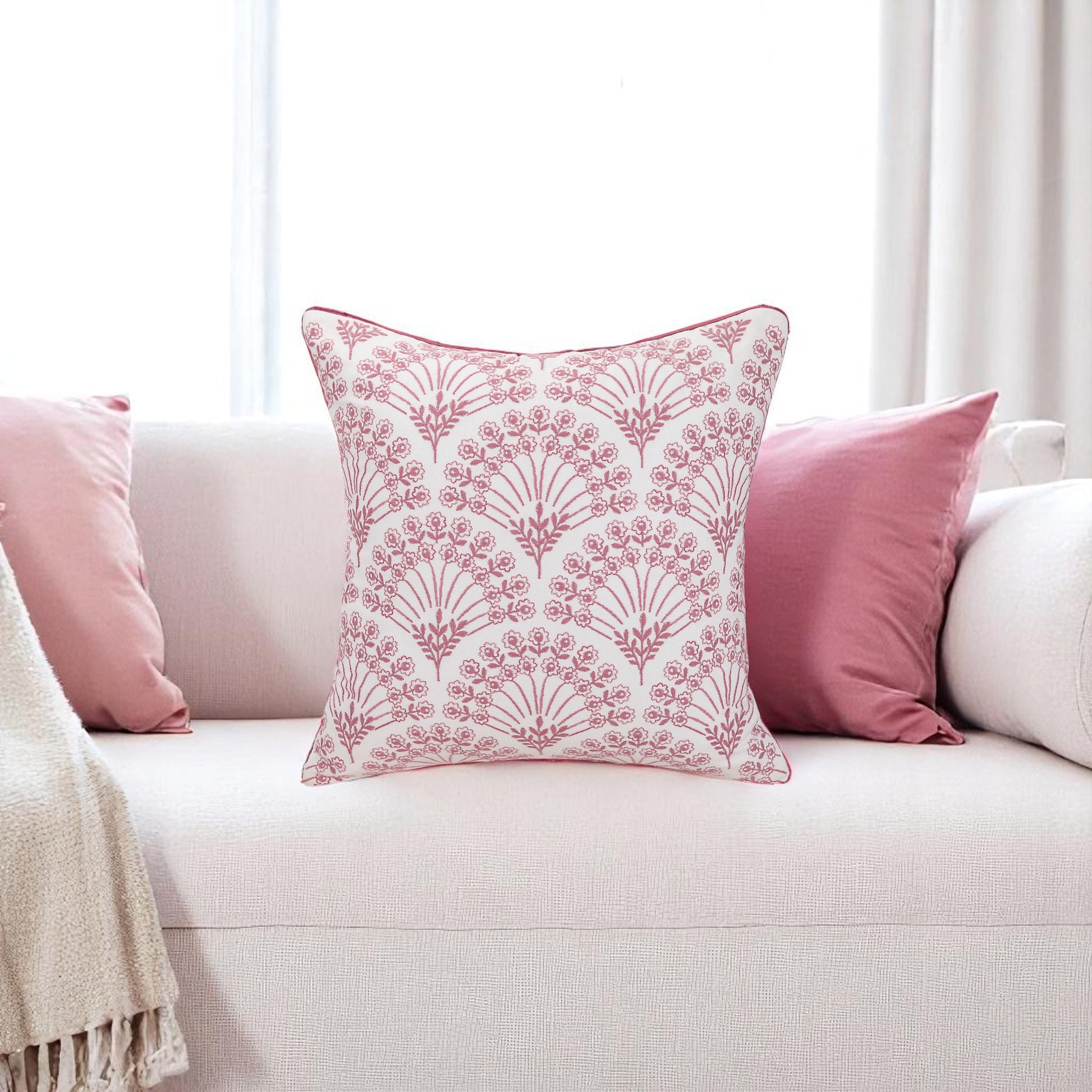 ROSENFAN cushion set, pink/white, 45x45cm (18x18") - HomeDukaan
