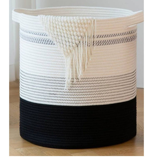 Black n White Striped Basket - HomeDukaan