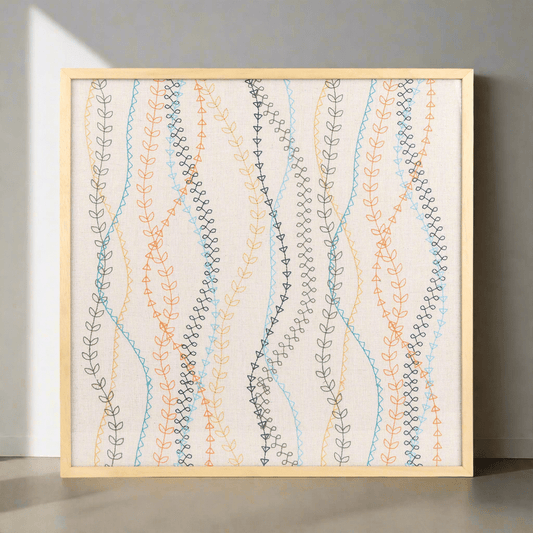 Boho Waves Wall Art – Hand - Drawn Leaf & Line Design (50x50cm)(2kgs) - HomeDukaan