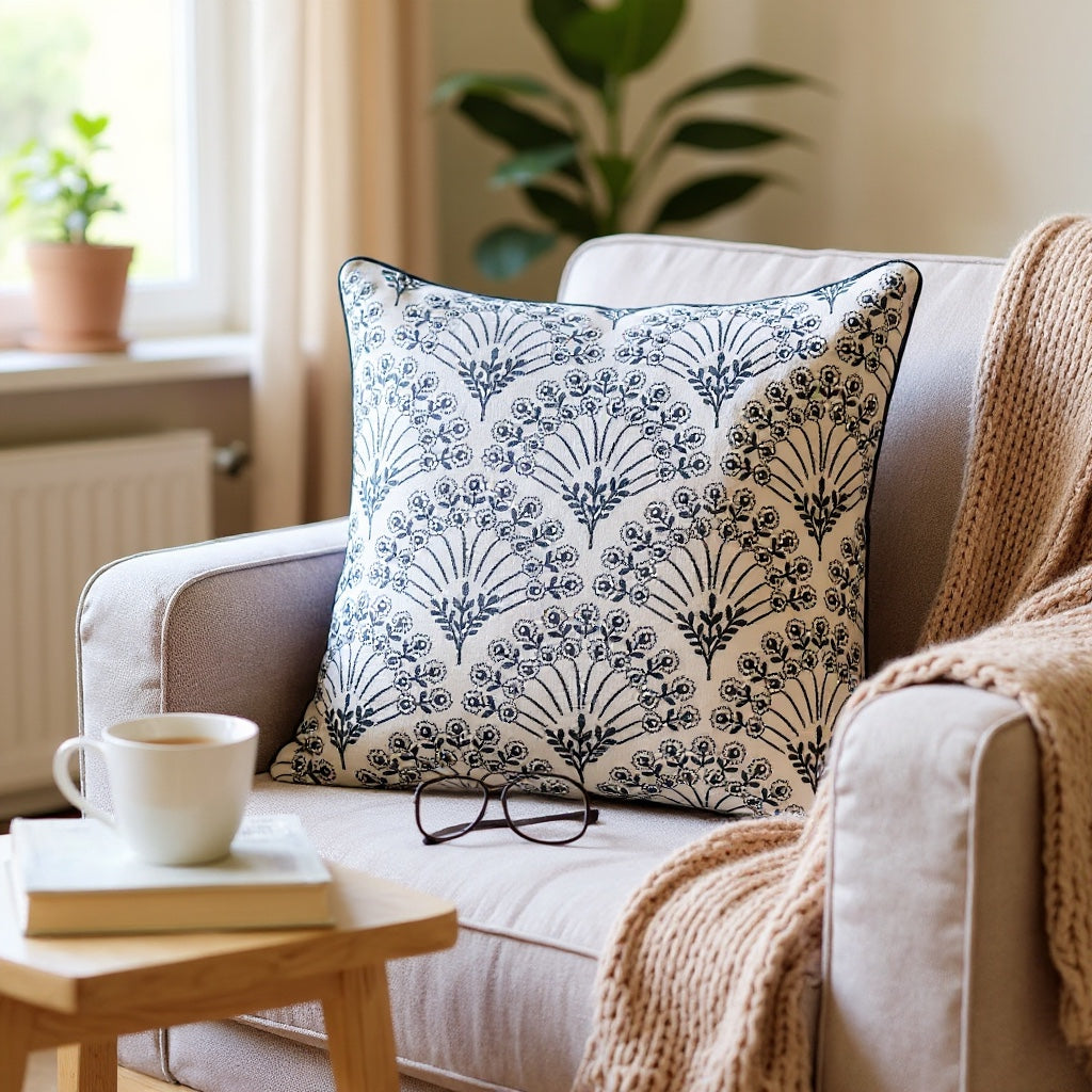 MÖRKBLAD  cushion set, blue/white, 45x45cm (18x18")