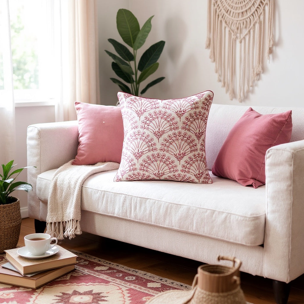 ROSENFAN  cushion set, pink/white, 45x45cm (18x18")