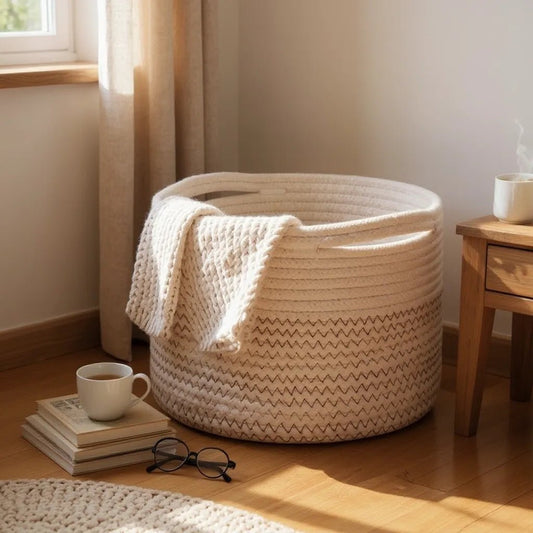 Zig - Zag Pattern White Basket - HomeDukaan