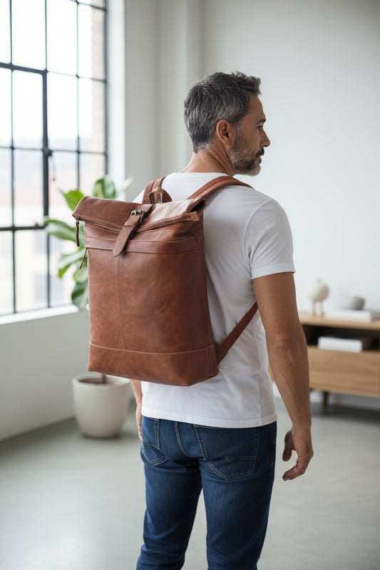 unisex brown leather bagpack